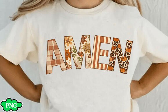 Amen Faux Embroidery PNG for Apparel Projects