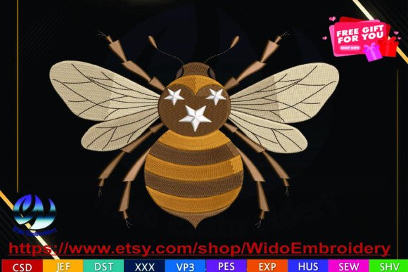 Bee Embroidery Design in 5 Sizes and 10