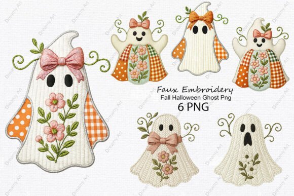 Faux Embroidery Fall Halloween Ghost Png