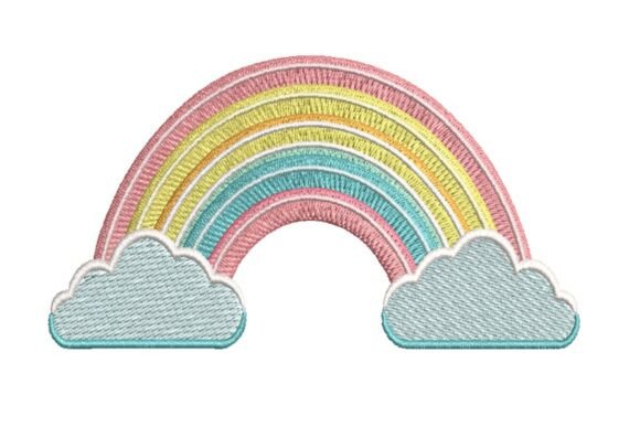 Pastel Rainbow Arch with Clouds Embroidery Design
