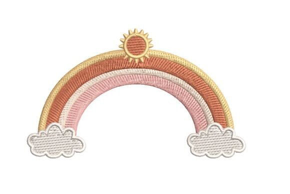 Pastel Rainbow with Sun and Clouds Embroidery Design