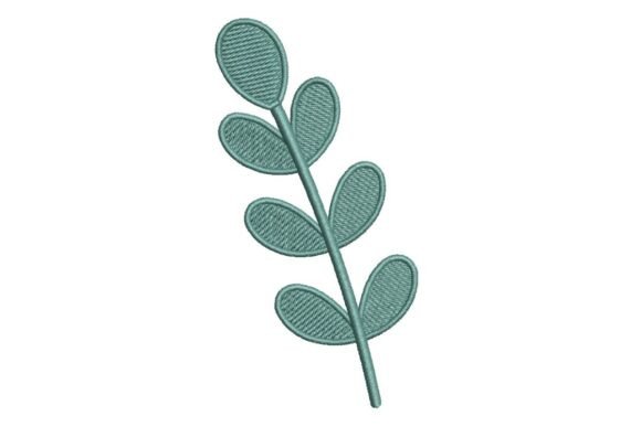 Stylized Teal Branch with Leaves Embroidery Design