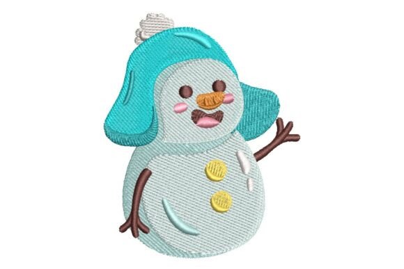 Waving Cute Snowman with Blue Hat Embroidery Design
