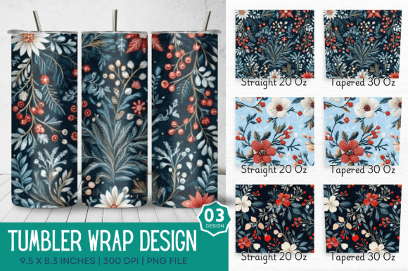 Winter Floral Embroidery Tumbler
